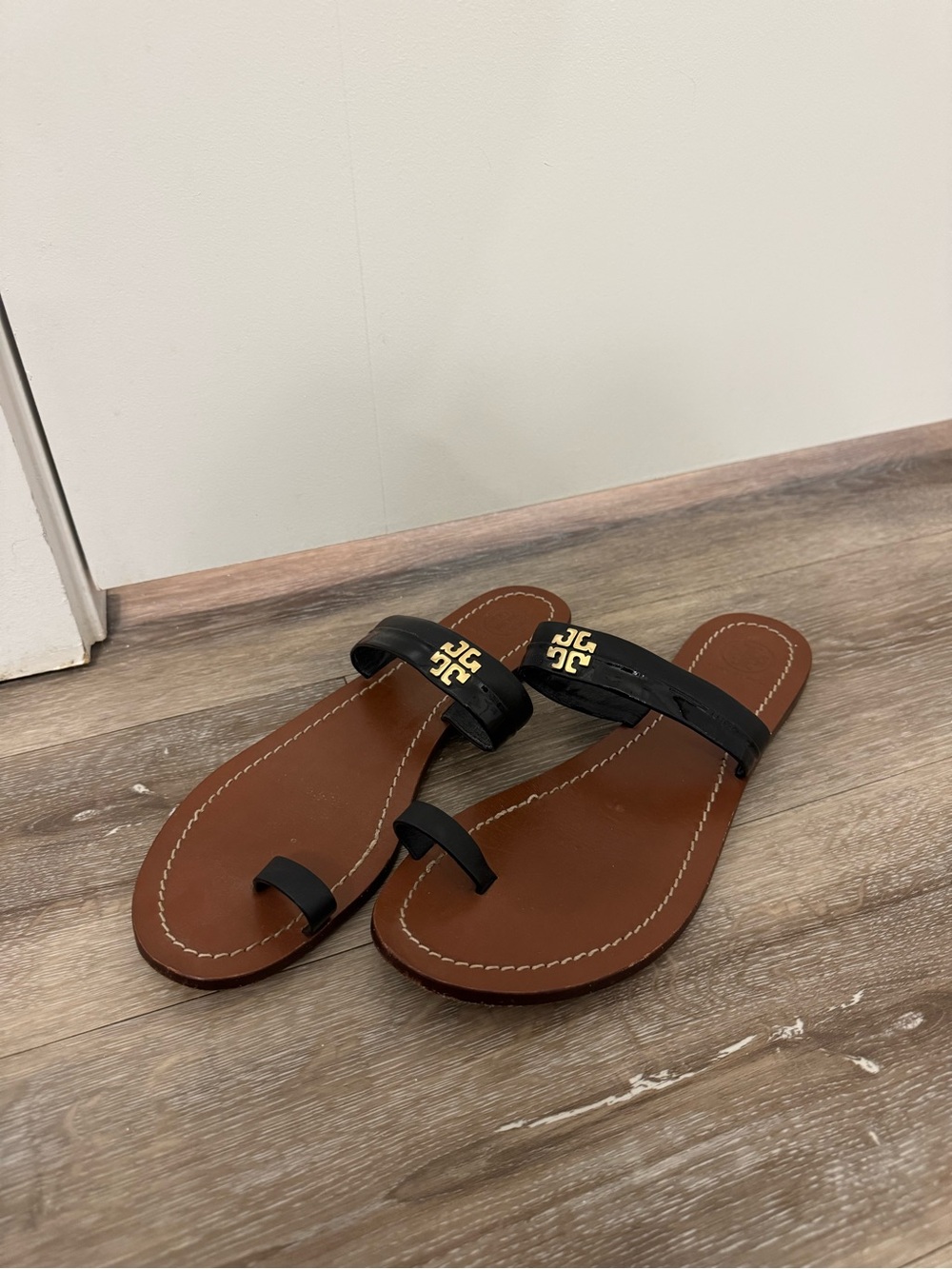 Tori Burch Black and Brown Leather Sandals